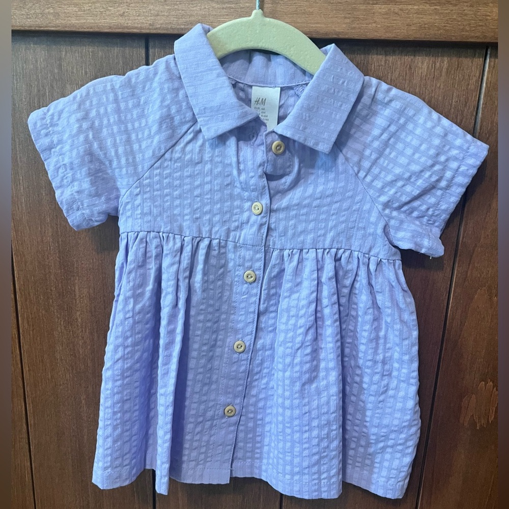 Baby Girl Lilac Plaid Collared H&M Dress Size 6 Months